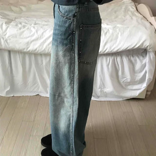 Vintage Washed Side Stud Balloon Denim Pants