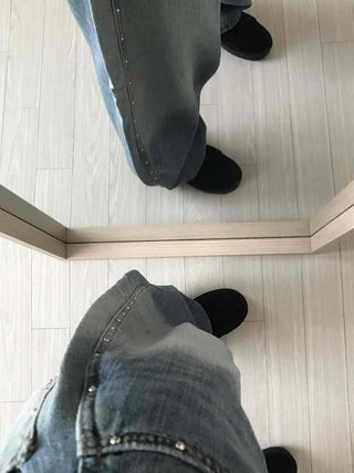 Vintage Washed Side Stud Balloon Denim Pants