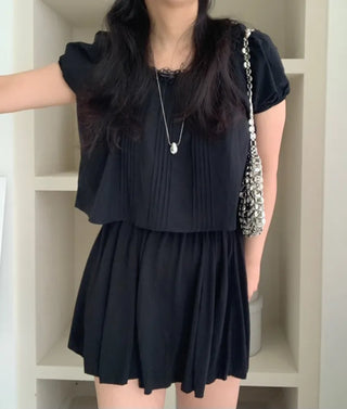 Belle Pintuck Lace Short Sleeve Crop Blouse