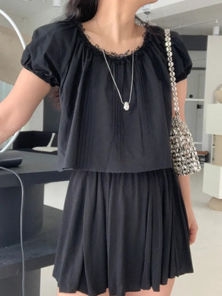 Belle Pintuck Lace Short Sleeve Crop Blouse