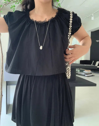 Belle Pintuck Lace Short Sleeve Crop Blouse