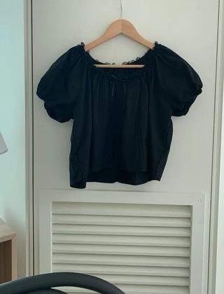 Belle Pintuck Lace Short Sleeve Crop Blouse