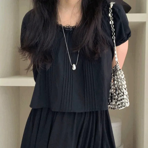 Belle Pintuck Lace Short Sleeve Crop Blouse