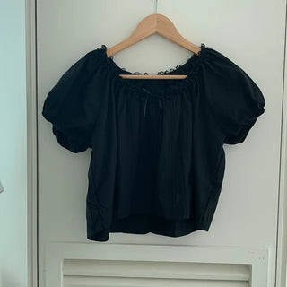 Belle Pintuck Lace Short Sleeve Crop Blouse