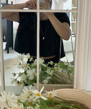 Belle Pintuck Lace Short Sleeve Crop Blouse
