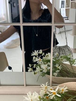 Belle Pintuck Lace Short Sleeve Crop Blouse