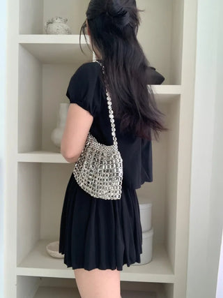 Belle Pintuck Lace Short Sleeve Crop Blouse