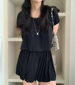 Belle Pintuck Lace Short Sleeve Crop Blouse