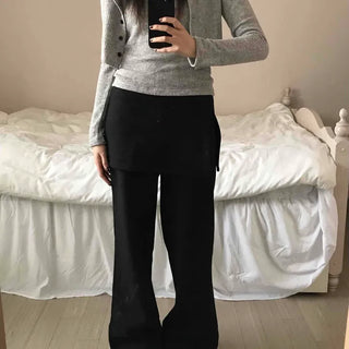 Minimal Wrap Skirt Layered Bootcut Long Pants