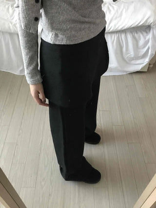 Minimal Wrap Skirt Layered Bootcut Long Pants