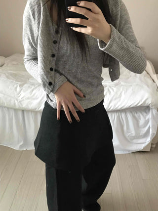 Minimal Wrap Skirt Layered Bootcut Long Pants