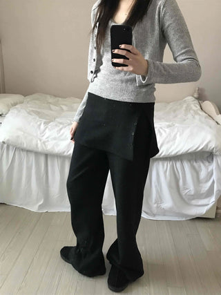 Minimal Wrap Skirt Layered Bootcut Long Pants