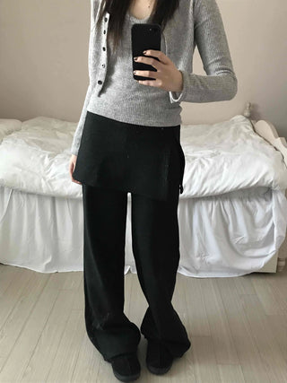 Minimal Wrap Skirt Layered Bootcut Long Pants