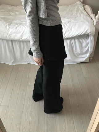 Minimal Wrap Skirt Layered Bootcut Long Pants