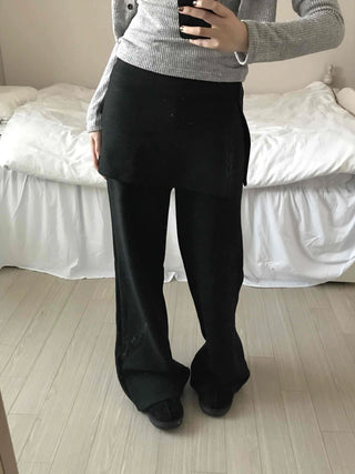 Minimal Wrap Skirt Layered Bootcut Long Pants