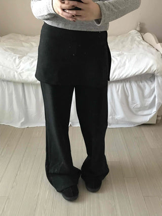 Minimal Wrap Skirt Layered Bootcut Long Pants