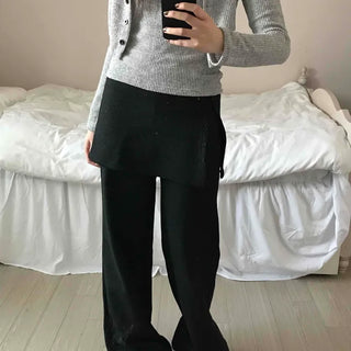 Minimal Wrap Skirt Layered Bootcut Long Pants