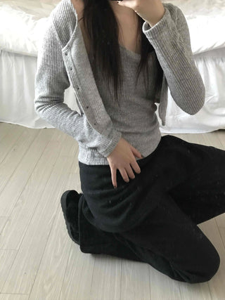 Minimal Wrap Skirt Layered Bootcut Long Pants
