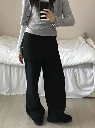 Minimal Wrap Skirt Layered Bootcut Long Pants
