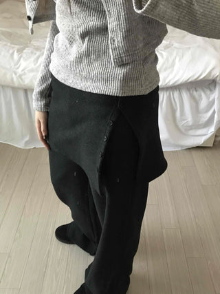 Minimal Wrap Skirt Layered Bootcut Long Pants