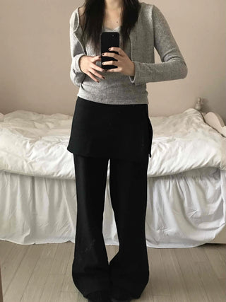 Minimal Wrap Skirt Layered Bootcut Long Pants