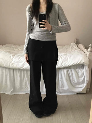 Minimal Wrap Skirt Layered Bootcut Long Pants