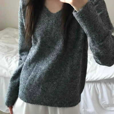 Fluffy Texture Sleeve Button V-Neck Loose Fit Knit