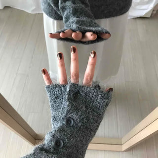 Fluffy Texture Sleeve Button V-Neck Loose Fit Knit