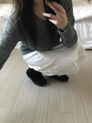 Fluffy Texture Sleeve Button V-Neck Loose Fit Knit
