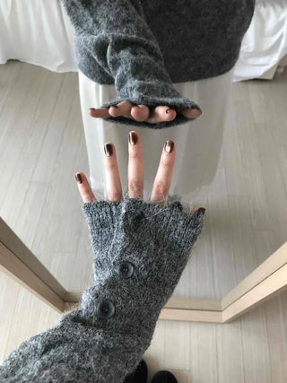 Fluffy Texture Sleeve Button V-Neck Loose Fit Knit