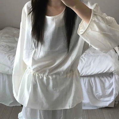 Puff Sleeve Waist String Point Peplum Blouse