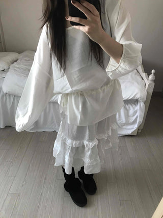 Puff Sleeve Waist String Point Peplum Blouse
