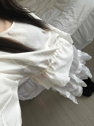 Puff Sleeve Waist String Point Peplum Blouse