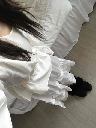 Puff Sleeve Waist String Point Peplum Blouse