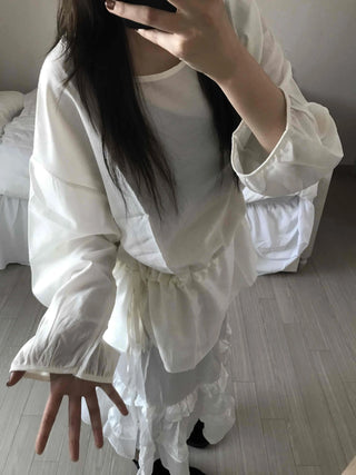 Puff Sleeve Waist String Point Peplum Blouse