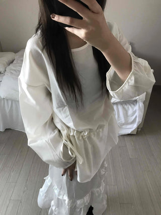 Puff Sleeve Waist String Point Peplum Blouse