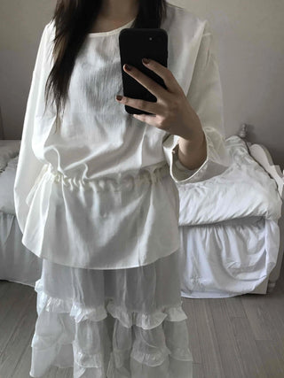 Puff Sleeve Waist String Point Peplum Blouse