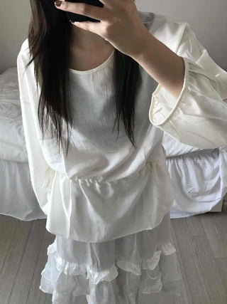 Puff Sleeve Waist String Point Peplum Blouse