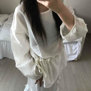 Puff Sleeve Waist String Point Peplum Blouse