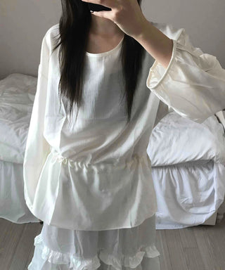 Puff Sleeve Waist String Point Peplum Blouse