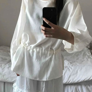 Puff Sleeve Waist String Point Peplum Blouse