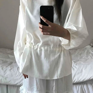 Puff Sleeve Waist String Point Peplum Blouse