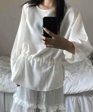 Puff Sleeve Waist String Point Peplum Blouse