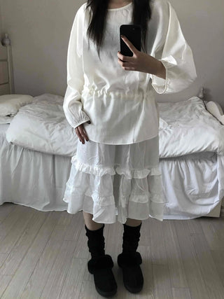 Puff Sleeve Waist String Point Peplum Blouse