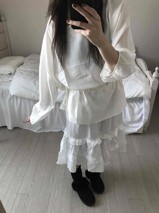 Puff Sleeve Waist String Point Peplum Blouse