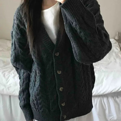 Vintage Cable V-Neck Oversized Knit Cardigan