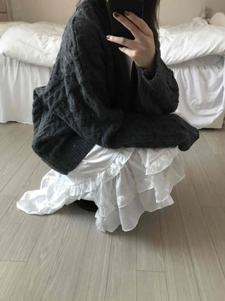 Vintage Cable V-Neck Oversized Knit Cardigan