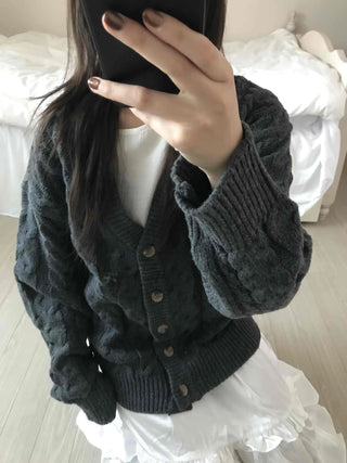 Vintage Cable V-Neck Oversized Knit Cardigan