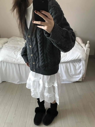 Vintage Cable V-Neck Oversized Knit Cardigan