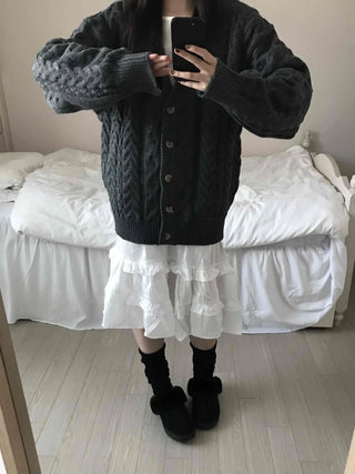 Vintage Cable V-Neck Oversized Knit Cardigan